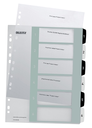 Leitz register printable PP A4+ 1-6 white/black