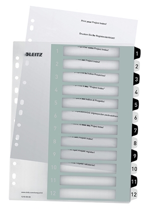 Leitz Register printable PP A4+ 1-12 white/black
