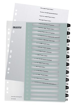 Leitz Register printable PP A4+ 1-20 white/black