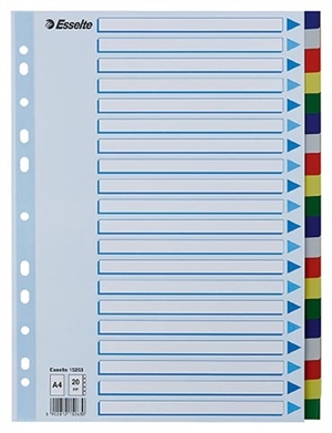 Esselte Tab Dividers PP A4 20-part colored tabs