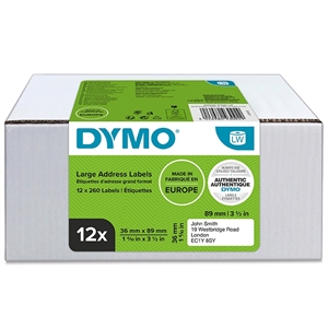 Dymo LabelWriter 36 mm x 89 mm standard address labels, 12 pack