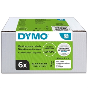 Dymo Label Multi 32 x 57 mm, removable white, 6 x 1000 pcs.