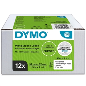 Dymo Label Multi 32 x 57 mm, removable white, 12 x 1000 pieces.