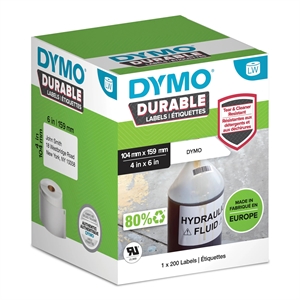 Dymo LabelWriter Durable extra-large shipping label 104 mm x 159 mm piece.