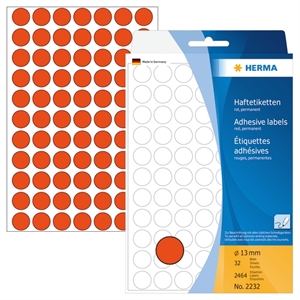 HERMA label manual ø13 red mm, 2464 pieces.