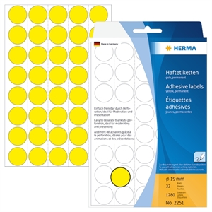 HERMA label manual ø19 yellow mm, 1280 pcs.