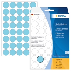 HERMA label manual ø19 blue mm, 1280 pcs.