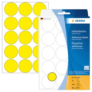 HERMA label manual ø32 yellow mm, 480 pieces.