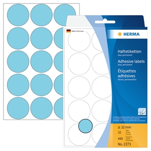 HERMA label manual ø32 blue mm, 480 pcs.