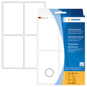 HERMA label manual 52 x 82 white mm, 128 pcs.
