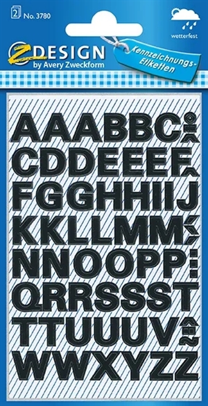 Avery manual label letter A-Z 9.5 mm black, 130 pieces.
