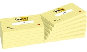 3M Post-It Notes 76 x 127 mm, lined yellow.