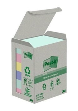 3M Post-it Notes 38 x 51 mm, assorted colors - 6 pack, made from recycled materials.