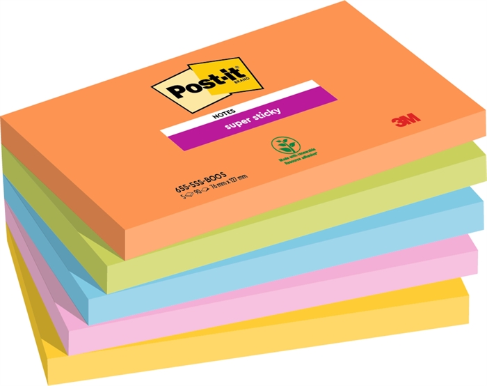 3M Post-it notes super sticky Boost 76 x 127 mm, - 90 sheets - 5 pack