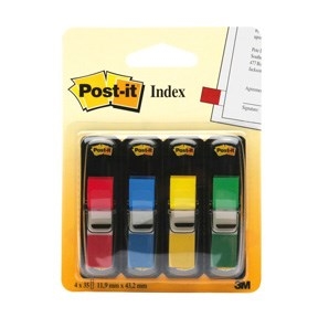 3M Post-it Index Tabs 11.9 x 43.1 mm, assorted colors - 4 pack