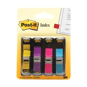 3M Post-it Index Tabs 11.9 x 43.1 mm, assorted neon colors - 4 pack