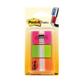 3M Post-it Index Tabs 25.4x38.1 Strong Assorted Neon - 3 pack