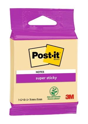 3M Post-it notes super sticky Canary Yellow 76 x 76 mm, - 45 sheets