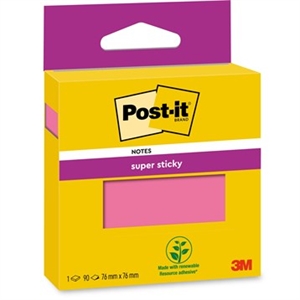 3M Post-it notes super sticky pink 76 x 76 mm, - 90 sheets.