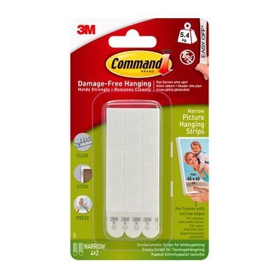3M Command small strips for picture hanging, white, 4 x 2 strips.