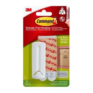 3M Command picture hanger for wire, white, 1 hanger + 2 waterproof strips.
