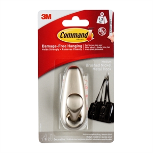 3M Command Forever Classic medium-sized metal hook in brushed nickel.