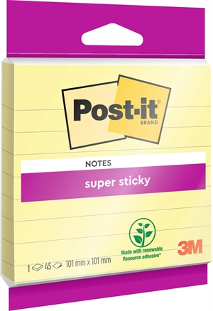 3M Post-it notes super sticky Canary Yellow lined 101 x 101mm - 45 sheets