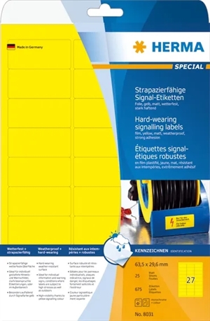 HERMA label film extra strong 63.5 x 29.6 yellow mm, 675 pcs.