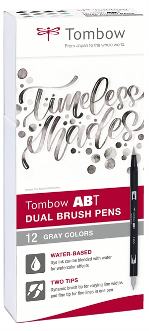 Tombow Marker ABT Dual Brush 12P-3 gray colors (12)
