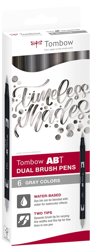 Tombow Marker ABT Dual Brush 6C-6 Grey colors carton (6)