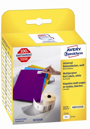 Avery removable label on roll 19 x 51 mm, 500 pcs.