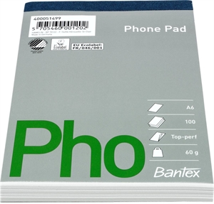 Bantex phone pad, A6, blank, unholed