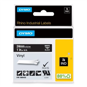 Tape Rhino 24mm x 5.5m color vinyl white on black.