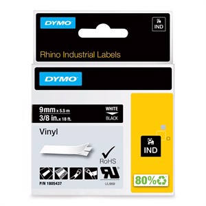 Tape Rhino 9mm x 5.5m vinyl white on black