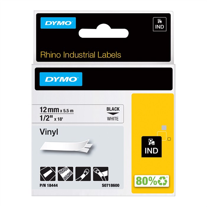 Tape Rhino 12mm x 5.5m vinyl black/white