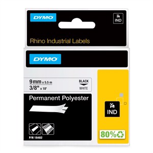 Tape Rhino 9mm x 5.5m permanent polyester black/white