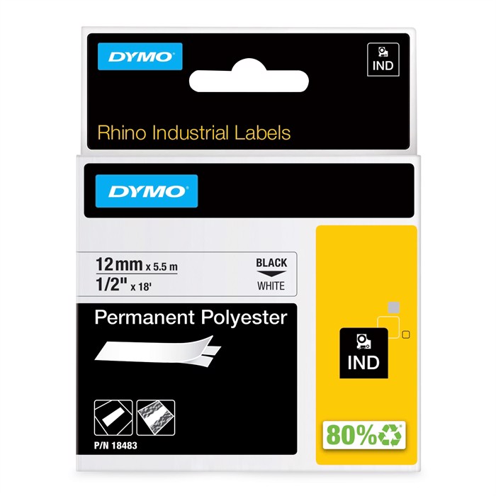 Tape Rhino 12mm x 5.5m permanent polyester black/white