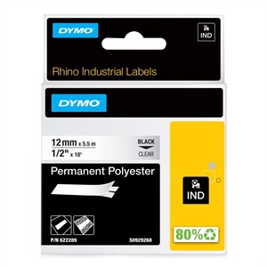 Tape Rhino 12mm x 5.5m permanent polyester black/clear