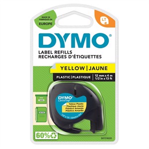 Tape LetraTag plastic 12mm x 4m yellow