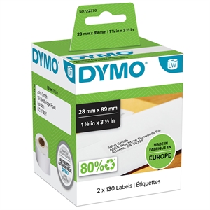 Dymo Label Addressing 28 x 89 permanent white, 130 labels on both 2 roll stock.
