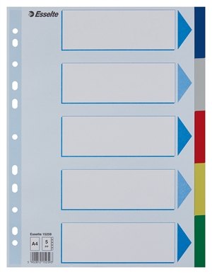 Esselte Divider Tabs PP A4 5-part colored tabs