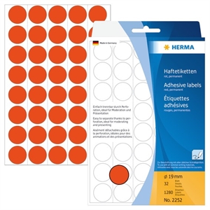 HERMA label manual ø19 red mm, 1280 pieces.