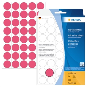 HERMA label manual ø19 neon red mm, 960 pieces.