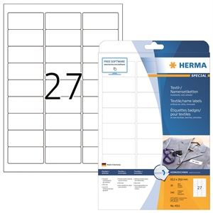 HERMA name/textile label removable 63.5 x 29.6 white mm, 540 pcs.