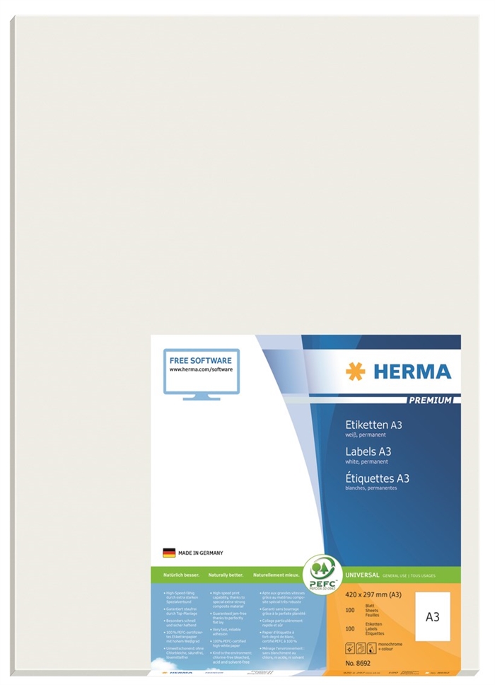 HERMA label Premium A3 100 420 x 297 mm, 100 pcs.