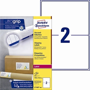Avery L7168-100 Shipping Labels 199.6 x 143.5 mm QP+UG mm, 2 pieces.