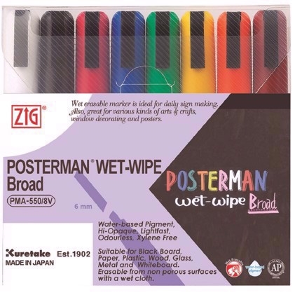 ZIG Marker Posterman wet-wipe 6mm 8 - set
