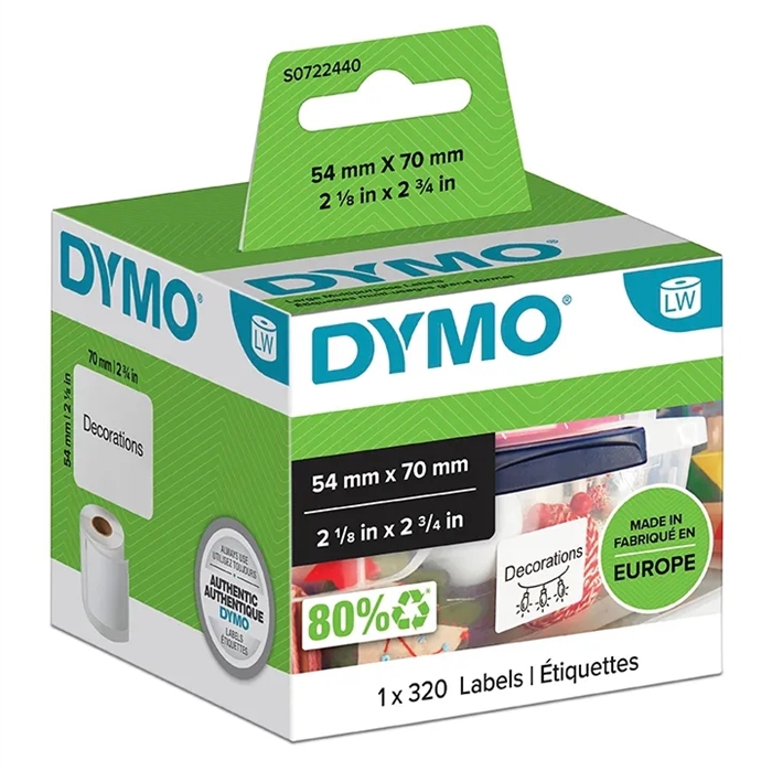 Dymo Label Multipurpose 54 x 70 permanent white (320 pcs).