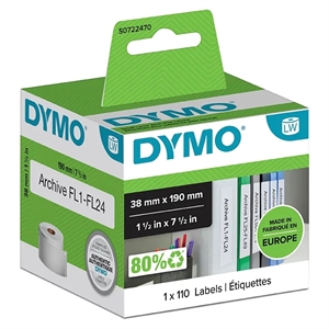 Dymo Labels for lever arch files 38 x 190 mm white, 110 pcs.